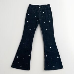 Forever 21 Black Corduroy Embroidered Moon & Stars Flare Bootcut Pants Small